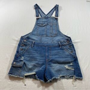 No Boundaries jumper denim shorts Women’s Large distressed pockets raw hem blue